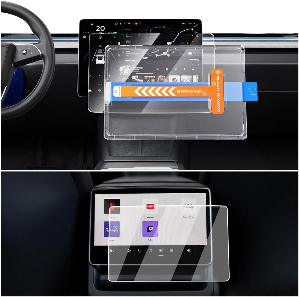 Screen Protector For Tesla Model 3 Highland(2024-2026)/Model Y Juniper(2025-2026) - 2Pcs [15.4-Inch Navigation & 8-Inch Rear Screen] With Alignment Kit - Tempered Glass Film Model 3/Y Accessories