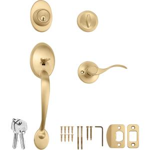 Design House Coventry Entry Door Handleset with Springdale Lever, Single Cylinder Deadbolt, Fits Standard Doors, Satin Gold Design House, 728915