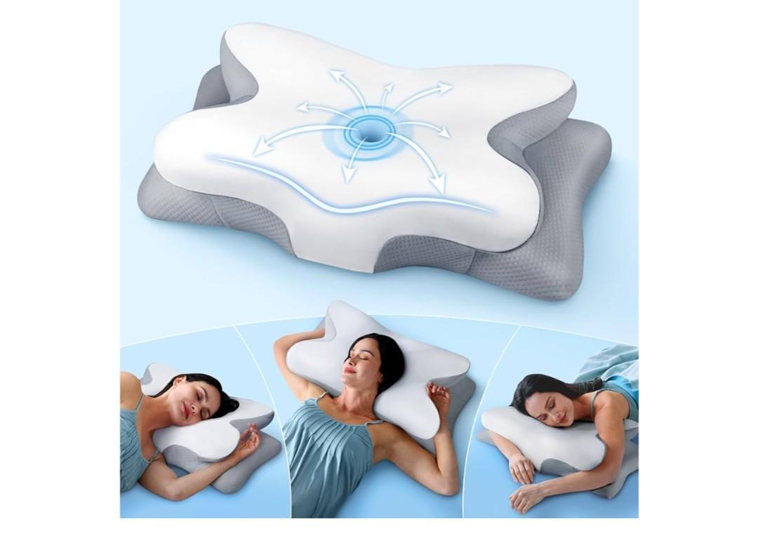 Effective Pain Relief Cervical Neck Pillow for Sleeping, Ergonomic Cooling Side Sleeper Pillow for Neck Support, Odorless Contour Memory Foam Pillows, Bed Pillow for Stomach Back Sleeper