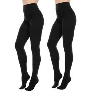 Citystl Opaque Black Tights for Women, 80D Tummy Compression Plus Size Tights, Control Top Microfiber Pantyhose for women(Black-L/ XL)