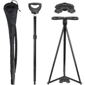 Folding Walking Cane with Seat, 2-in-1 Lightweight Aluminum Cane Stool for Seniors & Adults, Portable with Carry Bag, Anti-Slip for Travel & Hiking (Metallic color)