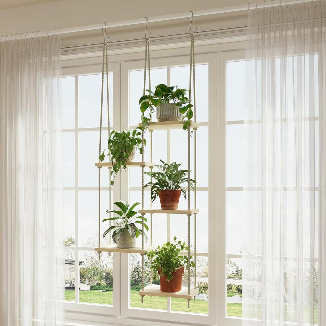 Window Plant Shelves 5-Tier Hanging Plant Shelves for Indoor Window Shelf for Plants Wall Mounted Window Sill Plant Shelf Living Room Garden Boho Decor