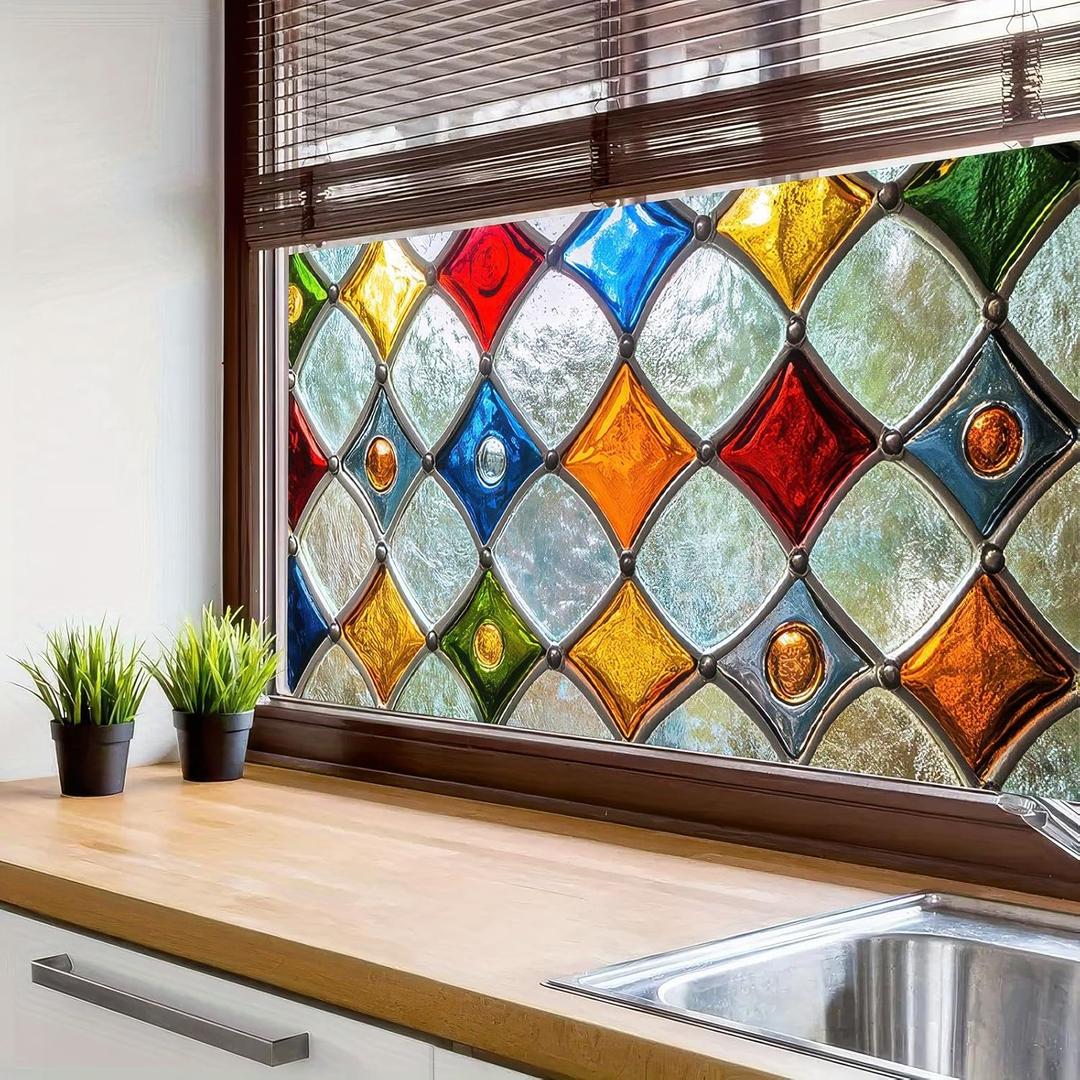 Stained Glass Window Film Home Decorative Privacy Window Film 39.317.7 Inches for Glass Door Home and Office Bedrooms PVC Static Cling Sticker