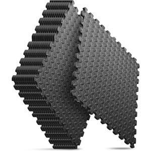 Home Gym Mat, Puzzle Exercise Mat, EVA Interlocking Foam Floor Tiles for Home Workout Equipment and Kids' Play Areas - Black, 24 in x 24 in x  in - 12 Tiles (Black, 12 Pack, 48 SQ FT)