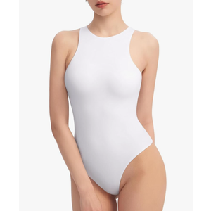 PUMIEY Women's High Neck Sleeveless Bodysuit Sexy Tank Tops Smoke Cloud Collection, Size -M, White