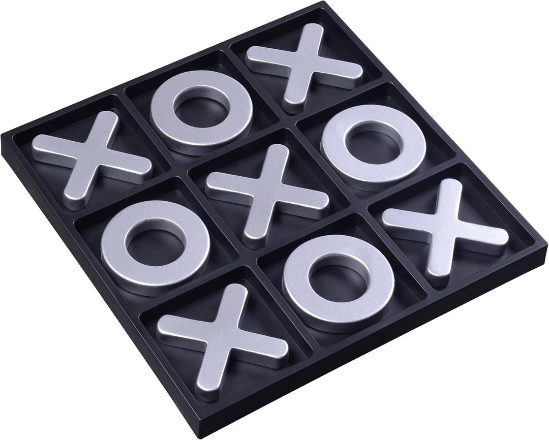 Tic Tac Toe Games, Textured Silver 11.6'', Family Puzzle Table Top Games for All Ages, Kids Birthday Return Gifts Coffee Table Home Decor