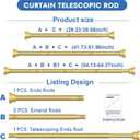 Tension Curtain Rod 30-64 Inch Gold Adjustable Curtain Rods No Drilling Expandable Pressure Spring Tension Curtain Rod 7/8" Spring Loaded Curtain Rods For Windows Bedroom Closet Doorway Door