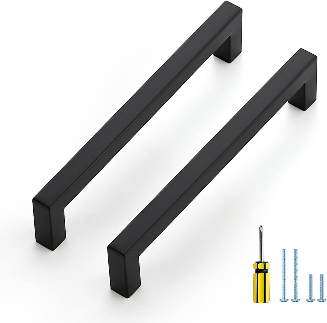 Ravinte 10 Pack Square Cabinet Pulls 6-1/4 Inch Black Kitchen Cabinet Handles Matte Black Kitchen Hardware for Drawer Pulls Drawer Handles Come with Screwdriver
