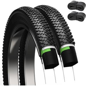 Mountain Bike Tires 26x1.95 Inch 2-Pack - Puncture-Resistant & Wear-Resistant Foldable Hybrid Tires with 2 Inner Tubes & Levers, Aggressive Tread for Trail, Commuter, Off-Road (26x1.95-30TPI)