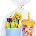 PigPotParty 10"x 14", 100Pcs Bottom Gusset Bags, Clear Plastic Gift Bags, Cellophane Mug Treat Goodie Bags with 100x Twist Ties, Large Party Favor Packaging, Toy Wrapping (No Side Gusset) (10x14 Inch (Pack of 100))