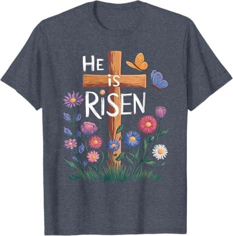 He Is Risen Jesus Floral Christian Easter T-Shirt, Size: 4X Woman