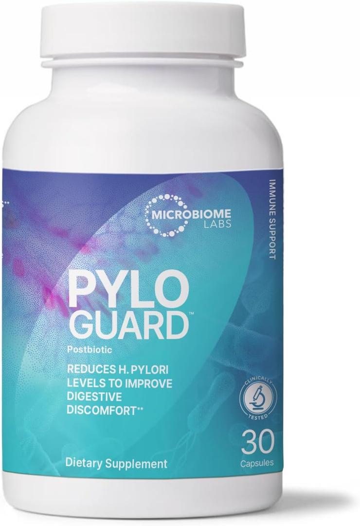 Microbiome Labs PyloGuard - Patented L reuteri DSM17648 to Improve Digestive Comfort - Gut Health & Immune Support Supplement - Postbiotic (30 Capsules), Best By 10/2026