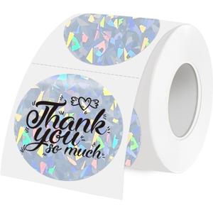 WANGHENG 3 Inch Holographic Thermal Labels, Round Thermal Printer Labels, Waterproof Thermal Printer Stickers for DIY Logo Design, Name Tag, QR Code, Thanks Card 150 Labels/ Roll (Glass Fragments)