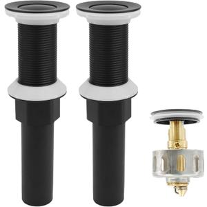 Bathroom Sink Drain,2 Pack Matte Black Drain Stopper Without Overflow,Small Cap Pop Up Drain Assembly with Detachable Strainer Basket,Built-in Anti-Clogging, Stainless Steel Nut