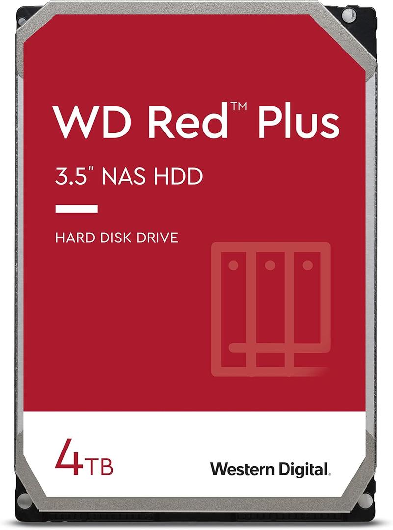 Western Digital 4TB WD Red Plus NAS Internal Hard Drive HDD - 5400 RPM, SATA 6 Gb/s, CMR, 64 MB Cache, 3.5" - WD40EFRX