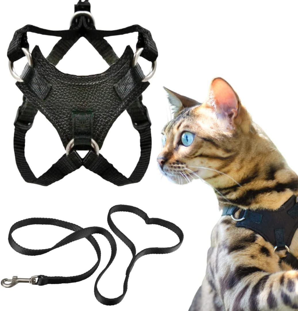 Houdini Escape Proof Cat Harness and Leash Set by OutdoorBengal for Walking Cats and Kittens (Vegan Leather, Kitten) Houdini Escape Proof Cat Harness and Leash Set by OutdoorBengal for Walking Cats and Kittens (Vegan Leather, Kitten)