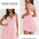 Women Sleeveless Sexy V Neck Summer Dress for Women Casual Flowy Beach Club Party Spaghetti Strap Mini Sundress (Pink)