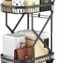 LeleCAT 2-Tier Storage Cart with Wheels, Heavy Duty Folding Rolling Cart,110lbs Capacity Easy Assembly Grocery Cart for Kitchen & Shopping - Collapsible Space-Saving Utility Cart Effortless Carry