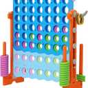 SDADI Height Adjustable Giant 4 in a Row Connect Game, 2-in-1 Jumbo 4-to-Score Game with Ring Toss Game Set, Indoor Outdoor Yard Game Party Game for Kids Adults and Family, Orange