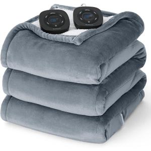 Bedsure Electric Blanket Queen Size - Dual Control Heated Blanket Queen, GentleSoft Fast Heating with 10 Time Settings & 10 Heat Settings, Warm Gift for Grandma (84x90 inches, Grey) (01 - Grey)
