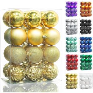 24Pcs Christmas Balls Ornaments for Xmas Tree Shatterproof Decorations Hanging Ball for Holiday Wedding Party Decoration (Gold, 2.36")