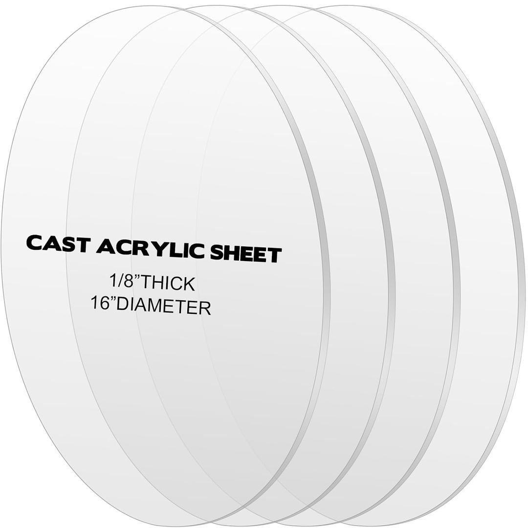 Beeveer 4 Pieces 1/8" Round Acrylic Sheet, 16 Inch Diameter Clear Acrylic Circle, Round Cake Disk, Table Top, DIY LED Crafts Projects