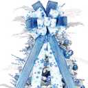Christmas Tree Topper Bow, 44X12 Inch Artificial Xmas Tree Flower Topper Decor, for Family, Wedding, Birthday Party, Indoor Outdoor Thanksgiving Christmas Decoration - Blue/White/Snowflake.