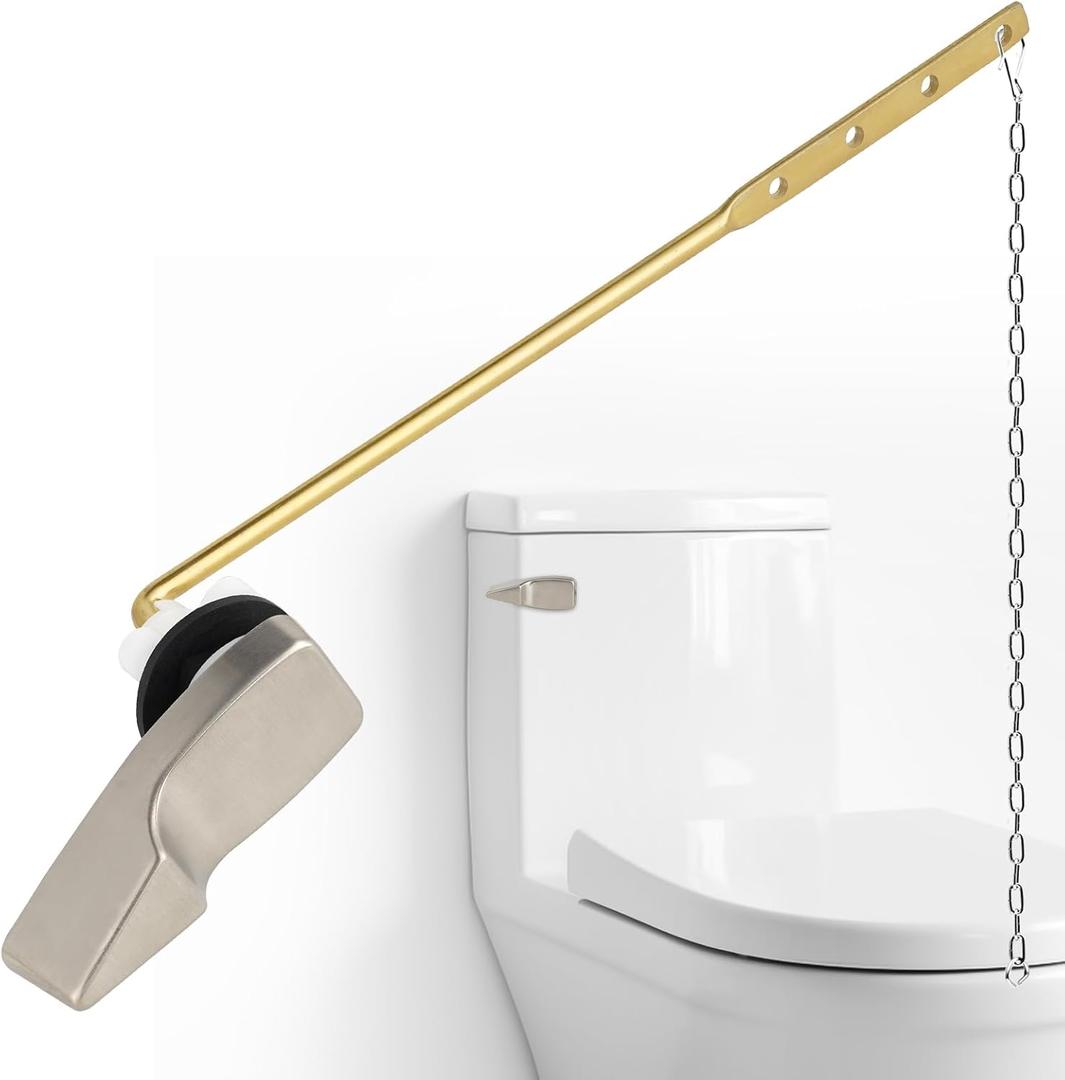 Universal Metal Toilet Handle Replacement, Front Mount Toilet Flush Trip Lever Compatible with American Standard/Mansfield/TOTO/Kohler Toilets, Stainless Steel Flapper Chain, Brushed Nickel