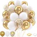 Patimate White and Gold Balloons Set, 50 pcs 12 inch Metallic Gold White Gold Confetti Latex Balloons Kit for Birthday Engagement Wedding Anniversary Party Decorations