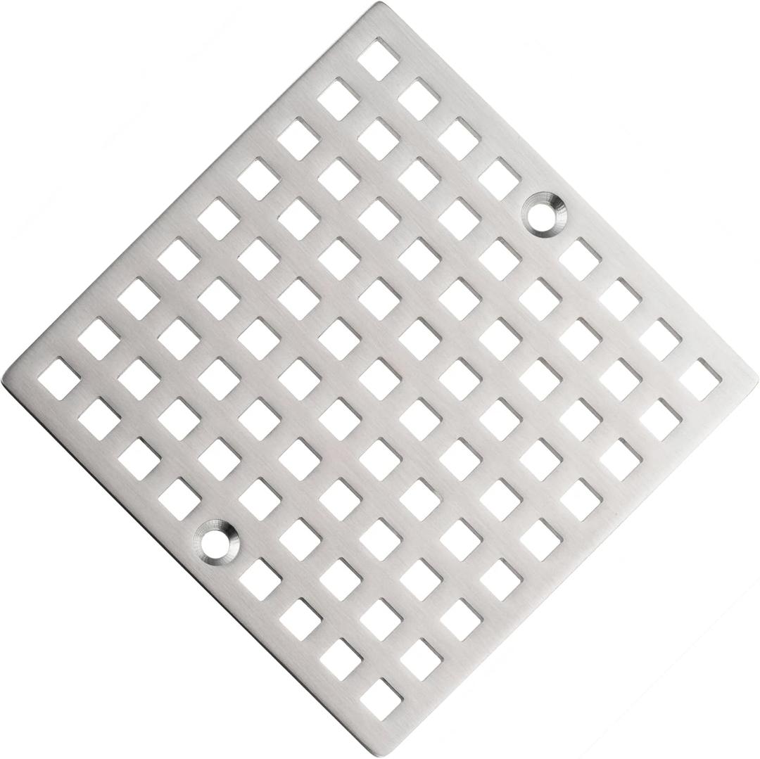 Square Shower Drain Cover, 4 Inch, SUS304 Stainless Steel, Hair Catcher Filter, Brushed Finish (Brushed Nickel)