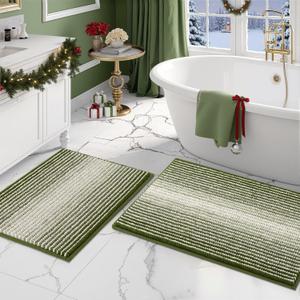 BSICPRO Bathroom Rugs and Mats Sets, 2 Piece Thick Absorbent Chenille Bath Mat Rug Set Non Slip, Soft Shaggy Bath Room Floor Mats for Bathroom, Machine Washable (Sage, 20" x 32" Plus 16" x 24")
