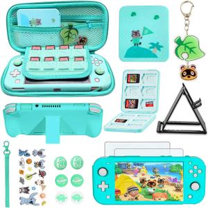 YOOWA Accessories Kit for Nintendo Switch Lite Animal Crossing - Cute Accessories Bundle with Carrying Case, Kawaii Cover case, 2 Pack Screen Protector, Play Stand, Thumb Grips Set