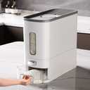 IEEK Rice Dispenser 12 Lbs,Large Cereal Dry Food Storage Containers Rice Storage Container Sealed Moisture Proof with Measuring Cup for Kitchen Pantry Household, White and Grey