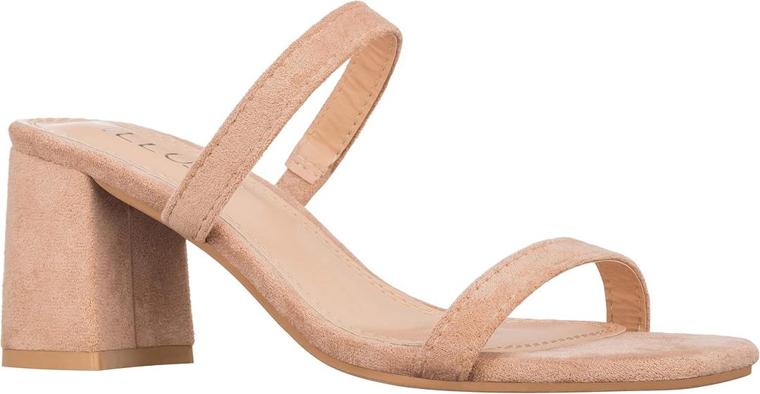 ILLUDE Womens Block Heel Double Band Square Toe Heeled Sandal Slip On Mule - Lisa (11, Nude Suede)