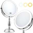 Makeup Mirror with Lights, 20X Magnifying Mirror with Light and STC- Side Charging & Side Touch Switch, Vanity Mirror with 3 Color Light and 2-Side 360 Rotation Double Sided Standing Desk Mirror (Chrome)