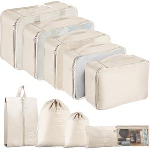 Packing Cubes - 10 Set Luggage Organizer Bags for Family, Mesh Breathable Travel Packing Cubes for Suitcases, Durable Travel Essentials Bags Set (Beige)