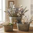 vensovo Galvanized Metal Oval Planter Buckets with Handles – Set of 3 Rustic Farmhouse Flower Tubs with Drain Holes & Plugs, Vintage Small Pots for Herbs, Succulents, Wedding or Tabletop Decor