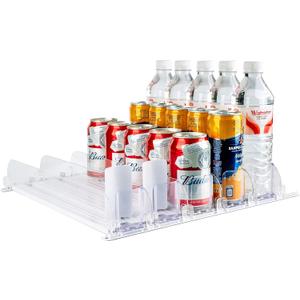 Automatic Soda Can Dispenser for Refrigerator  5-Row Drink Organizer Holds 25 Cans, Spring-Loaded Pusher, Fits 12oz/16oz/20oz Bottles, No-Tool Assembly