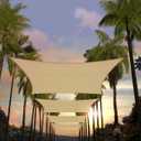 Amgo 14' x 20' Beige Rectangle Square Sun Shade Sail Canopy Awning Fabric Mesh AGSLR, 95% UV Blockage, Water & Air Permeable, 200GSM Heavy Duty Commercial and Residential (We Make Custom Sizes)