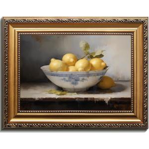 uniro Vintage Gold Framed Wall Art, Vintage Lemons Still Life Canvas Art Prints Painting, Antique Fruit Wall Art Picture, Rustic Kitchen Art Farmhouse Wall Decor for Kitchen, Dining Desktop Decor - 16x24Inch