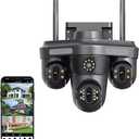 4MP Pan/Tilt Security Camera Triangle 3 Lens Camera Outdoor WiFi, Auto Tracking, Human Detection, Light Alarm, Color Night Vision,Zoom 10X, 2.4G WiFi,SD Card Slot