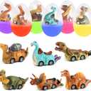 6 Pack Jumbo Eggs with Dinosaur Pull Back Cars Toys Inside for Kids Boys Toddlers Easter Basket Stuffers Party Favors Easter Egg Fillers