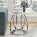 O&K FURNITURE Gold Side Table Living Room, Round End Table with Marbling Stone, Nightstand with Metal Frame, for Bedroom, Home Office, 1PC