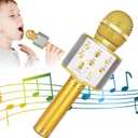 KIDWILL Wireless Bluetooth Karaoke Microphone for Kids, 5-in-1 Portable Handheld Karaoke Mic Speaker Player Recorder with Adjustable Remix FM Radio for Kids Girls Boys Teens Birthday (Gold)