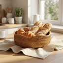 YANGQIHOME Rattan Bread Basket, Round Fruit Baskets, Wicker Storage Bowls, Natural Woven Serving Basket Bowls, Decorative Baskets for Kitchen Counter Organizing, Set of 3