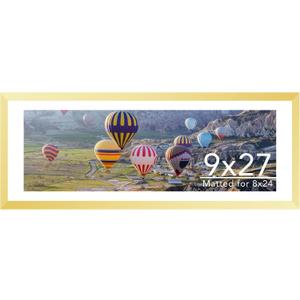 JCJMY 9x27 Picture Frame with 8x24 Mat, Display Photo 8x24 with Mat or 9 x 27 Without Mat, Wall Hanging Large 9 by 27 Poster Frame with Plexiglass, Gold