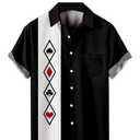Men's Short Sleeve Button Down Bowling Shirts Hawaiian Casual Poker Symbols Printed Loose Fit Beach Aloha Shirt Black L
