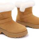 Platform Women's Ankle Winter Boot, Chunky Low Heel Snow Boots With Fashion Buckle Slip-On Cozy Outdoor Short Booties (7)