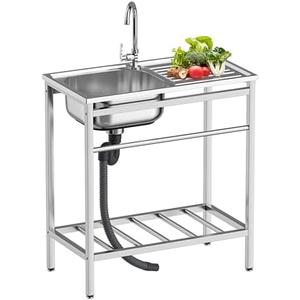 Vivrhintty Free Standing Kitchen Sink with Workbench, Stainless Steel Utility Sink with Set for Commerical, Outdoor, Garage, Laundry Room Use (29.52"D x 15.74"W x 29.52"H)