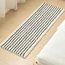 Long Black and White Beige Striped Bath Mat Bathroom Rug, Nancy Meyers Vintage Modern Farmhouse Old Money Grand Millenial Coastal Grandma Home Decor Aesthetic